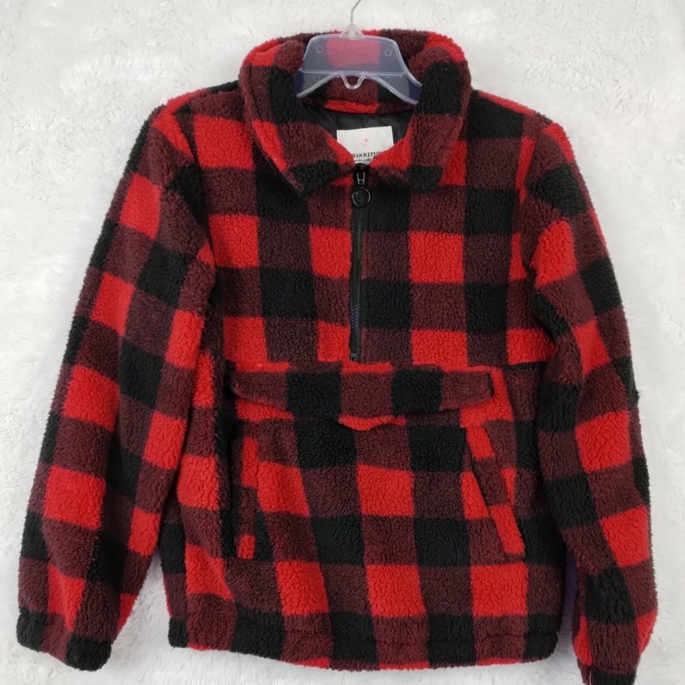 Urban Republic Jacket Girls L Cozy Comfort Plaid 14/16 Lined 1/2 Zip New